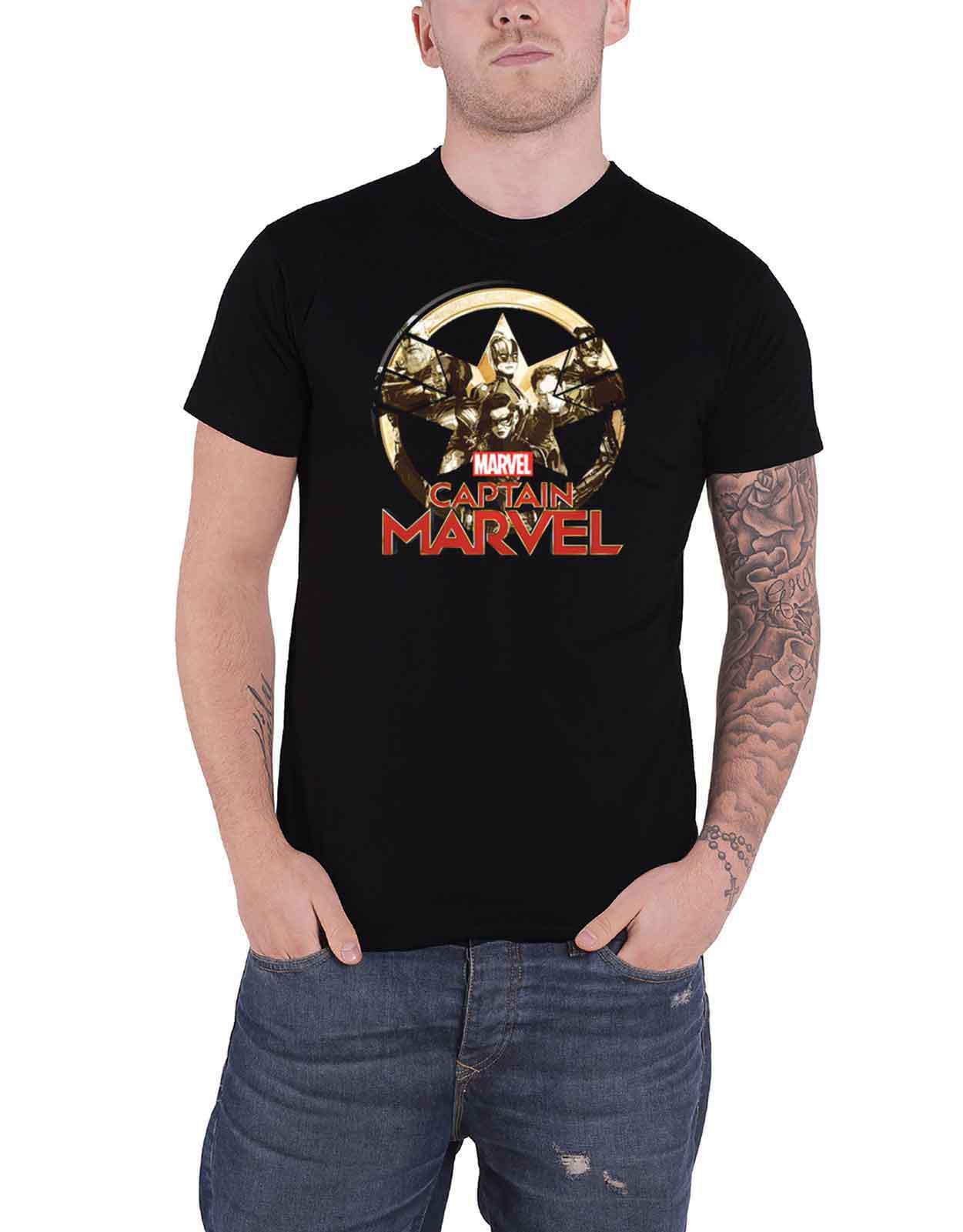 Captain Marvel T Shirt Characters Logo new Official Marvel Comics Mens Black