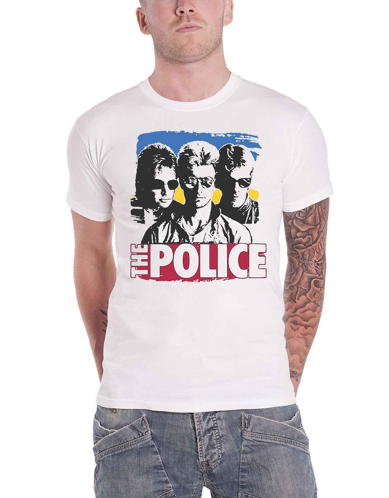 The Police T Shirt Band Photo Sunglasses Logo new Official Mens White