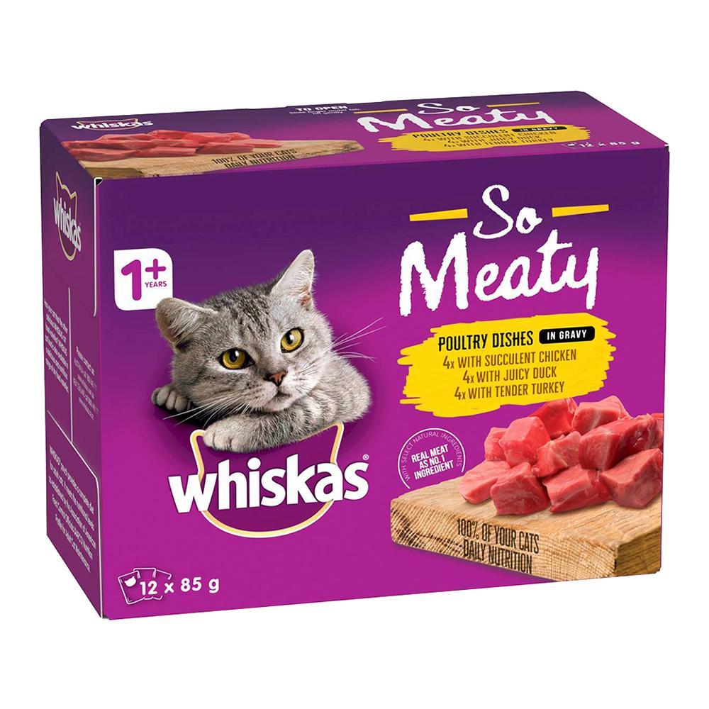 Whiskas Adult 1+ Wet Cat Food So Meaty Poultry Dishes in Gravy 85g x12