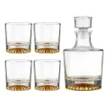 5pc Enzo Gold 600ml Whisky Decanter Bottle & 250ml Glass Cup Drinkware Set Clear