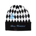 Alice In Wonderland Beanie Hat Checkered Lost Logo new Official Disney Black