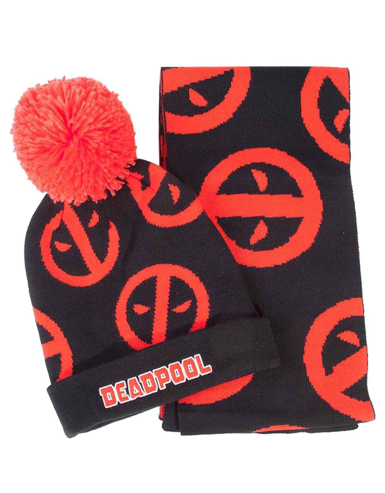Deadpool Beanie Scarf Gift Set Angry Face Symbol new Official Marvel Unisex