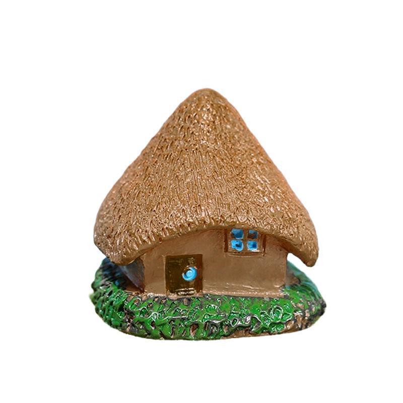 Resin Thatched Cottage Statue - Miniature House Decor Small Cottage Figurine