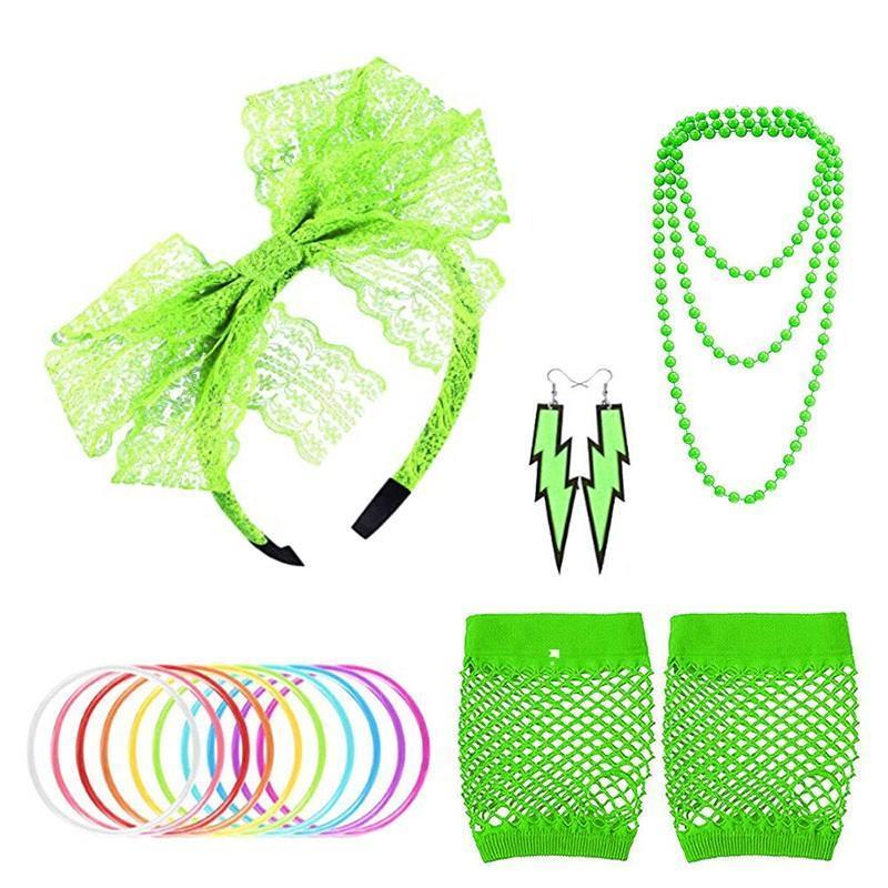 80S Accessories Gloves Fancy Party Neon Dress Rave Warmers Leg Fishnet Hen Beads