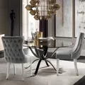 Set of 2 - Paris Velvet & Polished Steel Upholstered Dining Chairs Tufted Back