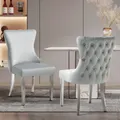 Set of 2 - Paris Velvet & Polished Steel Upholstered Dining Chairs Tufted Back