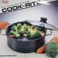 30cm Food/Meat/Vegetables Steamer Oven Safe Cookware w/ Glass Lid Kitchen Black