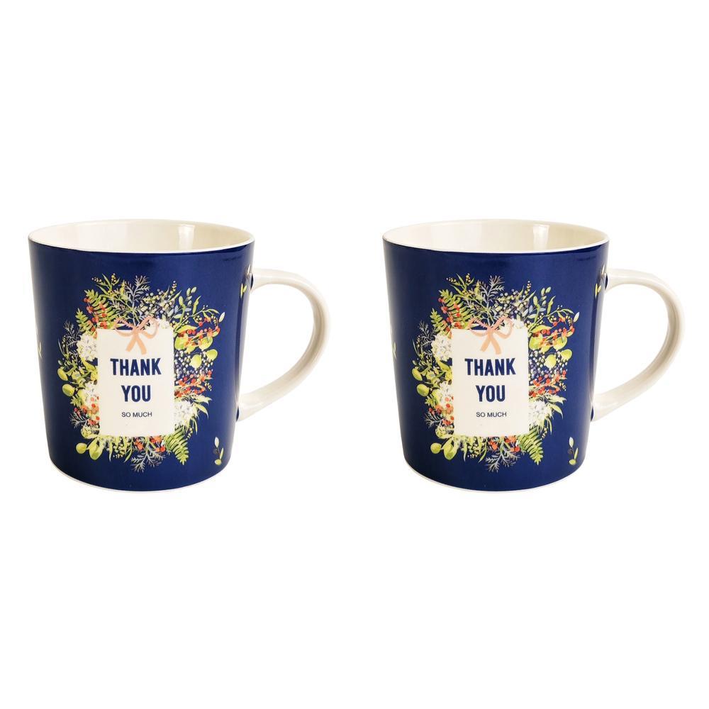 2x Urban Evie Floral Thank You 470ml Ceramic Mug Coffee/Tea Drinkware w/ Handle