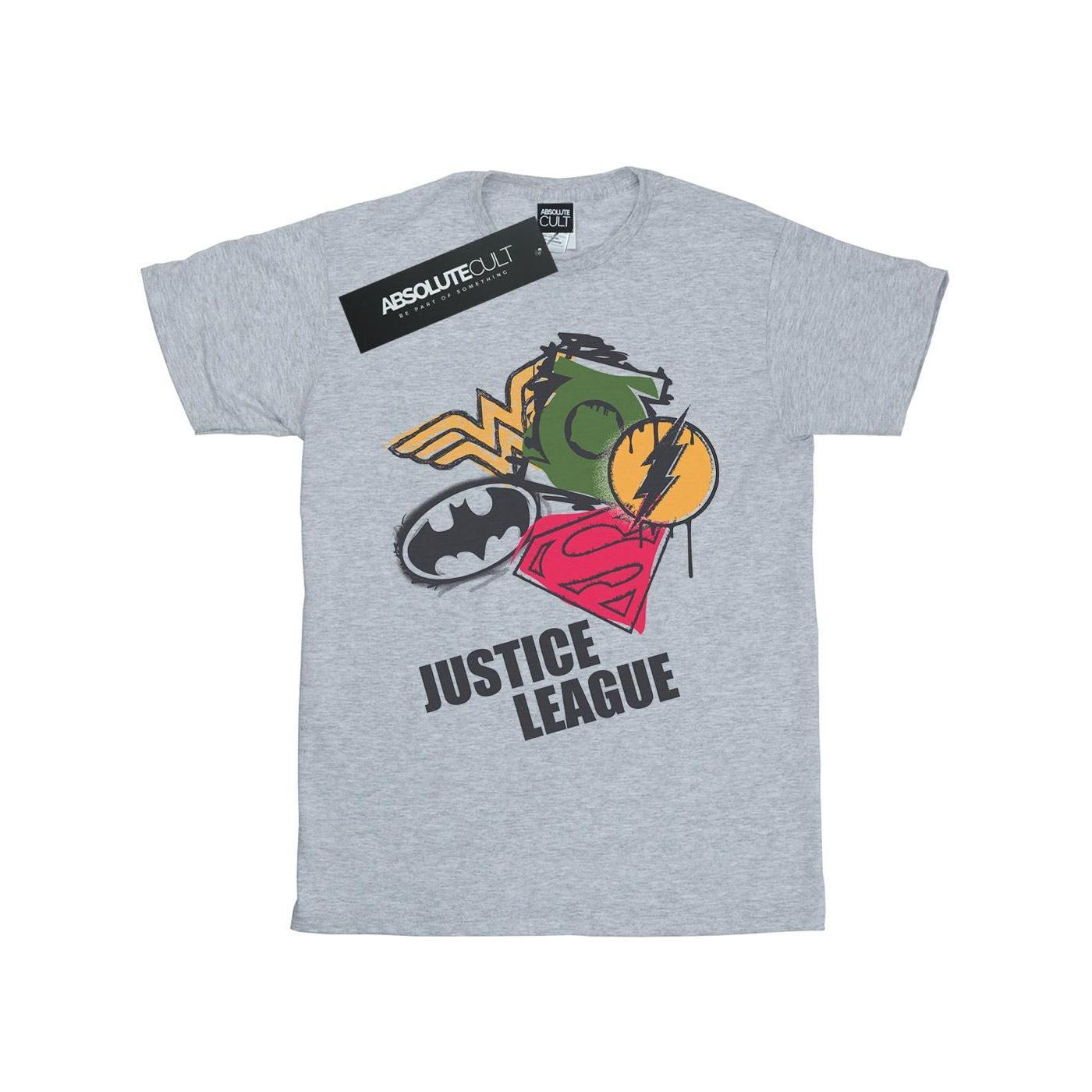 DC Comics Girls Justice League Spray Logos Cotton T-Shirt (Sports Grey) (9-11 Years)