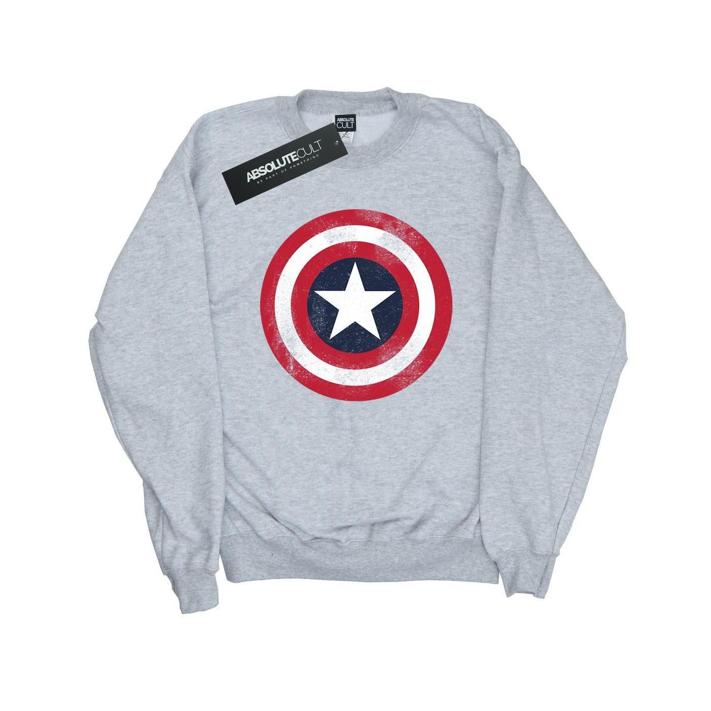 Marvel Girls Captain America Distressed Shield Sweatshirt (Sports Grey) (12-13 Years)