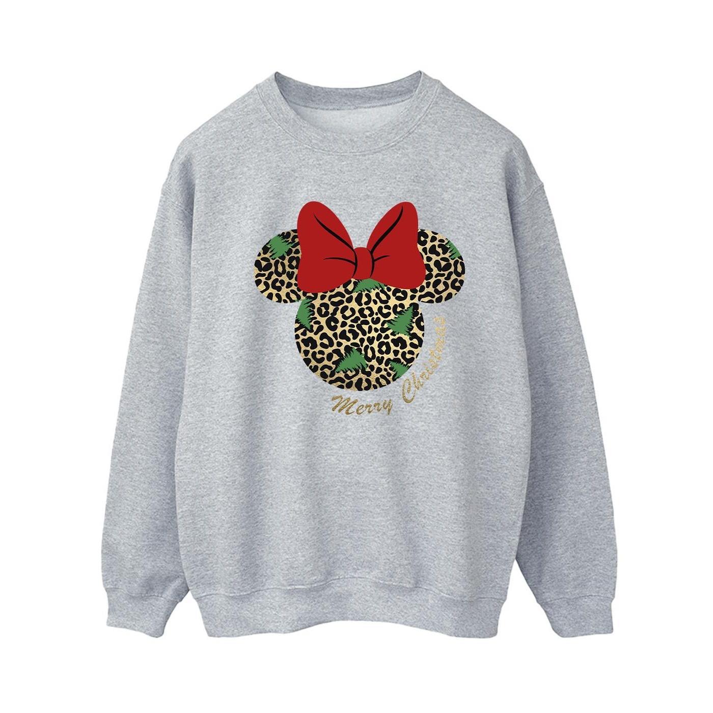 Disney Womens/Ladies Minnie Mouse Leopard Christmas Sweatshirt (Sports Grey) (XXL)