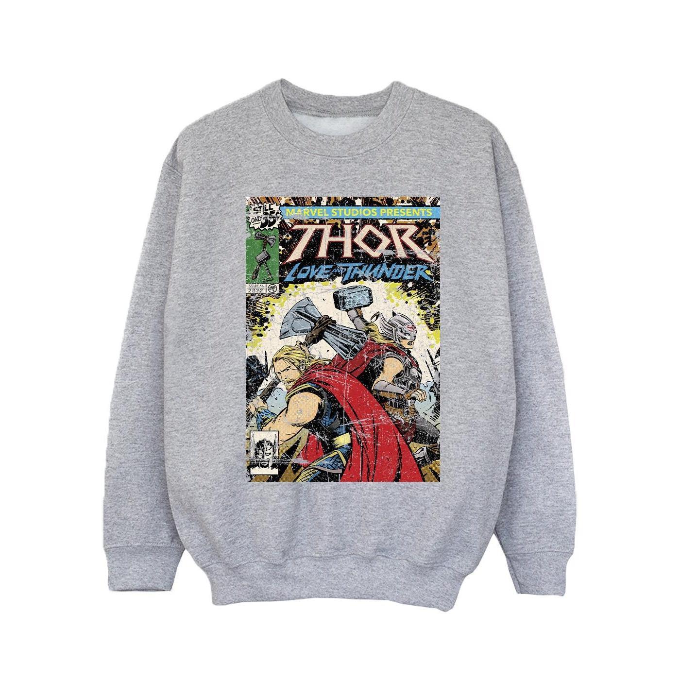 Marvel Girls Thor Love And Thunder Vintage Poster Sweatshirt (Sports Grey) (9-11 Years)