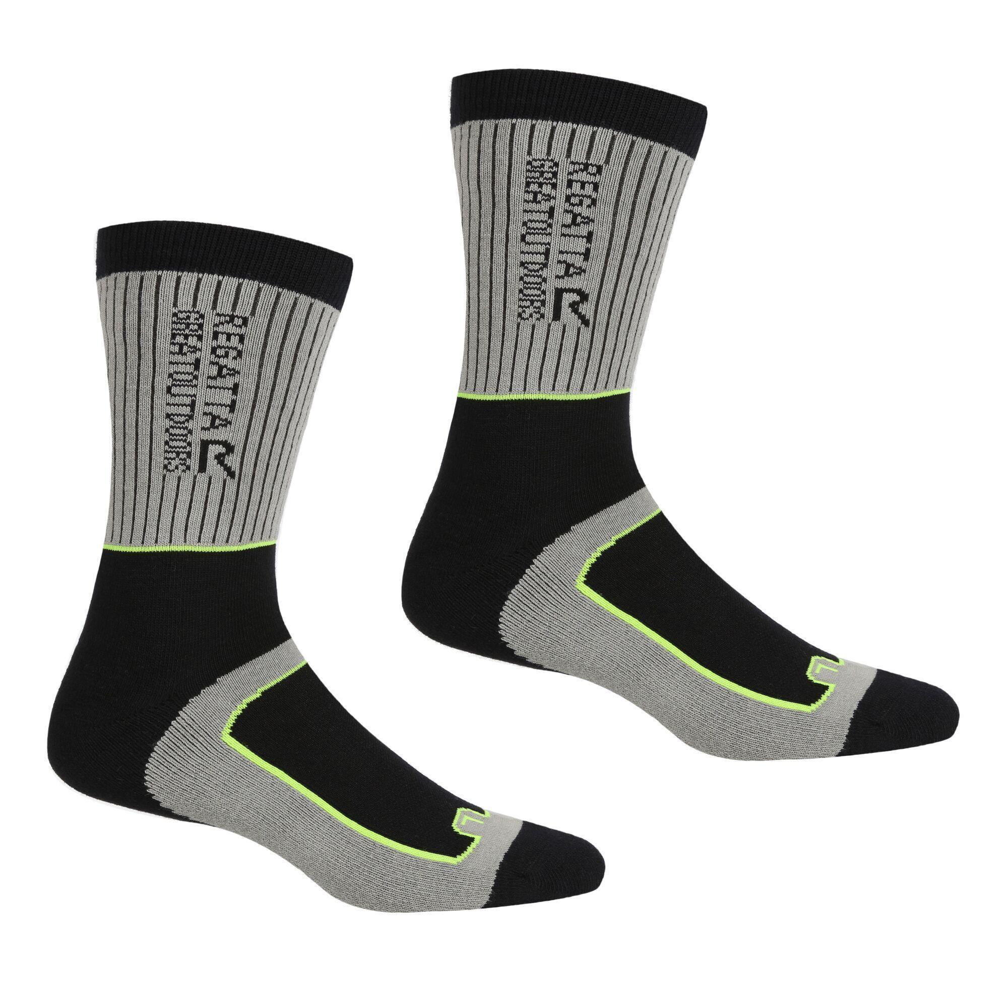 Regatta Mens Samaris 2 Season Socks (Pack of 2) (Dark Steel/Electric Lime) (6 UK-8 UK)