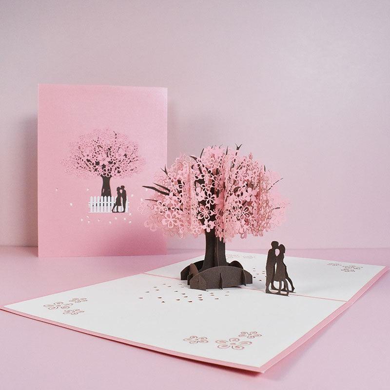 Magic Pop Up Valentine Card 3D Happy Greeting Cherry Blossom Tree 15x20cm with an envelope