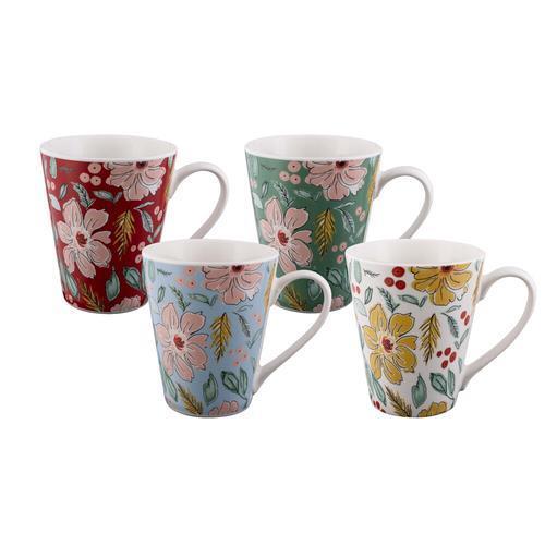Conical Mug, Set of 4 (Artistic Blooms) - 400mL