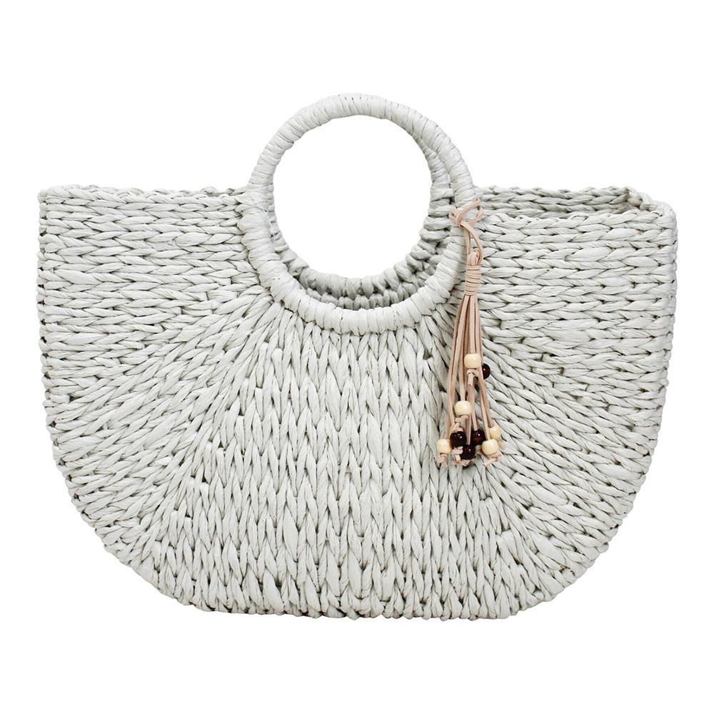 Woven 44cm Paper Shopper Basket Ladies/Women's Fashion/Travel Handbag Oyster