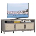 TV Stand Entertainment Media Center for TV's up to 65" w/ Rattan Doors Grey Oak