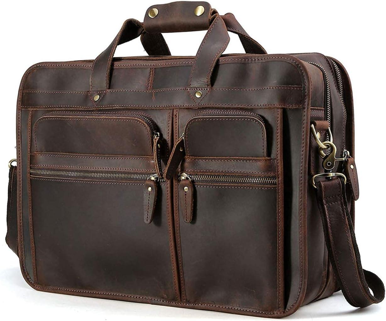 Leather Briefcase Men 15.6" Laptop Bag Office Messenger Trolley Strap