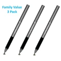 3 x Styllo - Stylus Pen 3 in 1 for Apple iPad iPhone Android Tablet Microsoft Surface with Precision Disk Stylus, Captive Mesh Stylus, Rollerball Pen