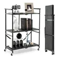 3-Tier Foldable Kitchen Cart Mobile Metal Organizer Rack Garage Storage Shelves