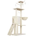 145CM Cat Tree Tower Scratching Post Scratcher Condo Wood House Bed, Beige