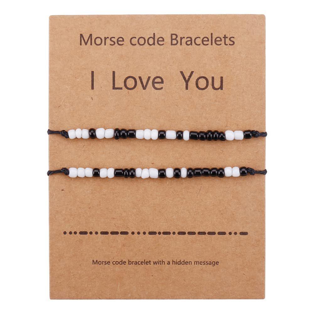 Vicanber Unisex Adult Couples Valentines Day Gifts I Love You Morse Code Bracelet Gifts