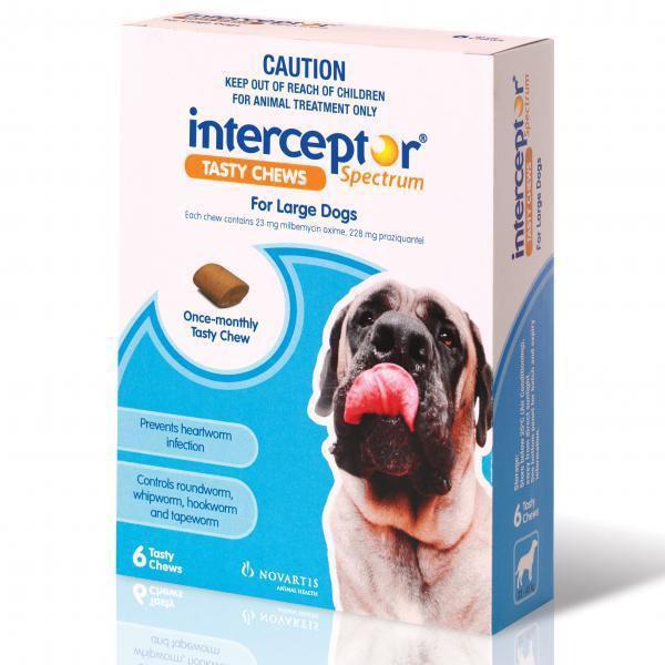 Interceptor(TM) Spectrum Heartworm & Worms for Dogs 22 - 45kg - 6 Pack