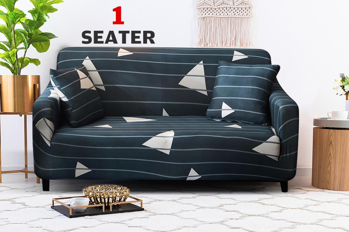Advwin 1 Seater Stretch Sofa Cover Soft (Dark Green Geometric)
