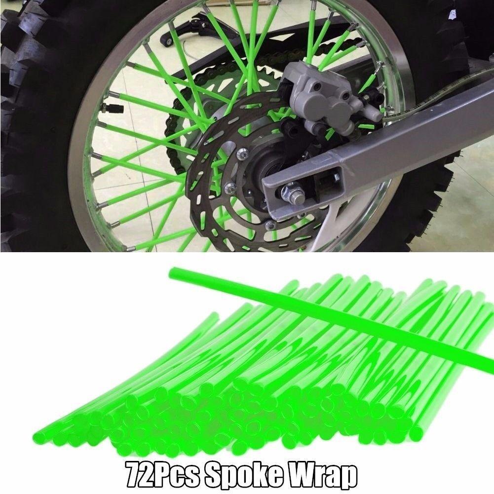 Green 72pcs Wheel Spoke Skin Cover Wrap Kit 4 Motorcycle Motocross Dirt Bike