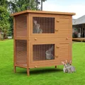 Advwin Rabbit Hutch Wooden Chicken Coop Guinea Pig Cage Brown
