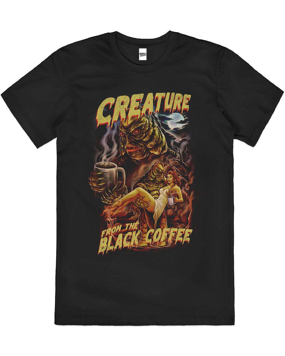 Creature From The Black Coffee Monster Cotton T-Shirt Unisex Tee Black
