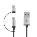 mbeat 1m Lightning and Micro USB Data Cable - 2-in-1 Aluminmum Shell Crush-Proof Nylon Braided Silver for Apple Andriod Tablet Mobile Device (L)