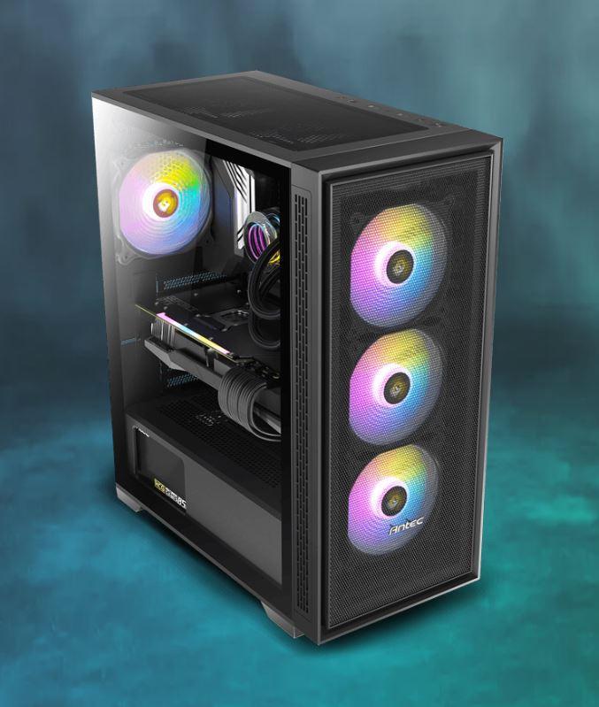 Antec AX81 E-ATX, 1x 360mm Radiator Front, 4x ARGB 12CM Fans 3x Front 1x Rear included. RGB controller for six fans. Mesh Tempered Glass Case - SI AX81EL
