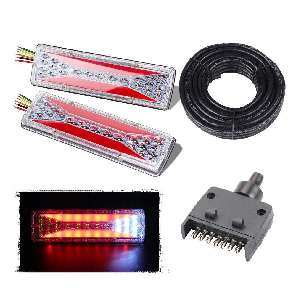 12V LED Trailer Tail Light Kit Pair Plug 7m 5 Core Wire 7 Pin Flat Plug Ute Set
