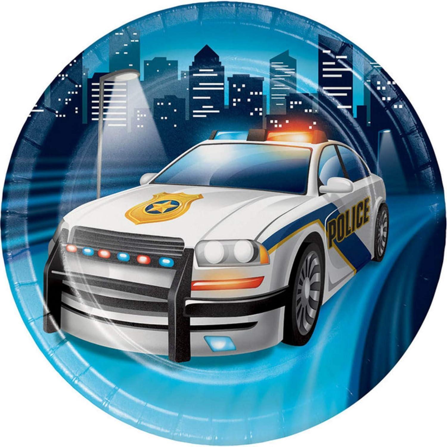 Creative Party Paper Police Car Party Plates (Pack of 8) (Blue/White/Red) (One Size)