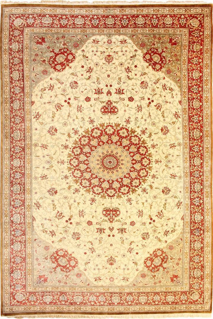 Kum Hand Knotted Medallion Silk Rug - 300x200 cm by Cyrus Rugs