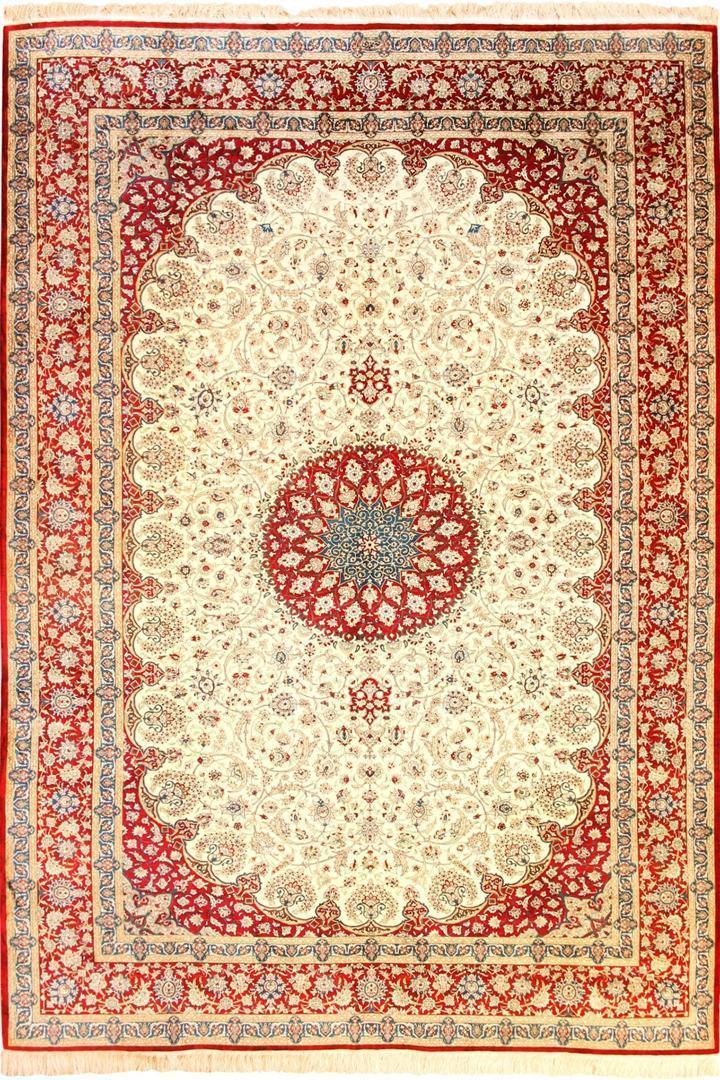 Kum Hand Knotted Medallion Silk Rug - 297x200 cm by Cyrus Rugs