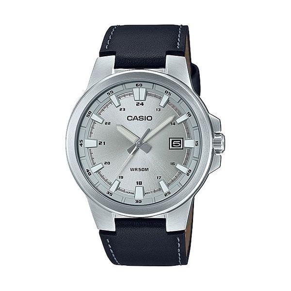 Introducing the Casio Collection Gent's Stainless Steel Leather Strap Quartz Wristwatch in Black - Model 123X.