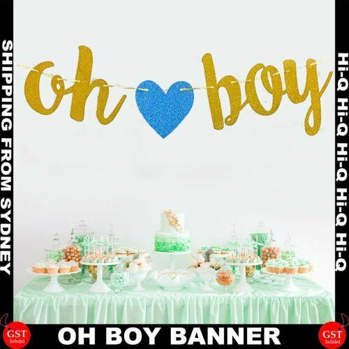 Oh Baby Banner Paper Gold Glitter Heart Bunting Boy Baby Shower Party Decoration