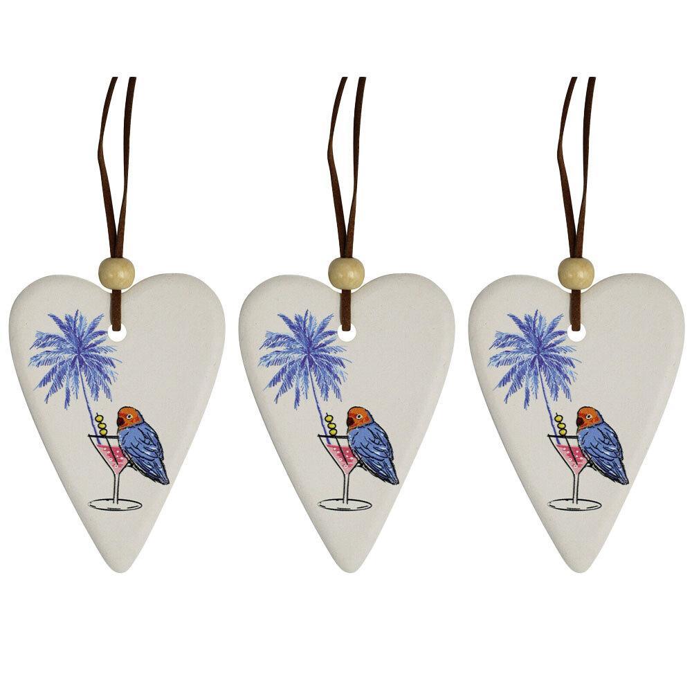 3x Ceramic Hanging 8cm Gift Tag Heart Parrot Friendship Ornament w/ Hanger Decor