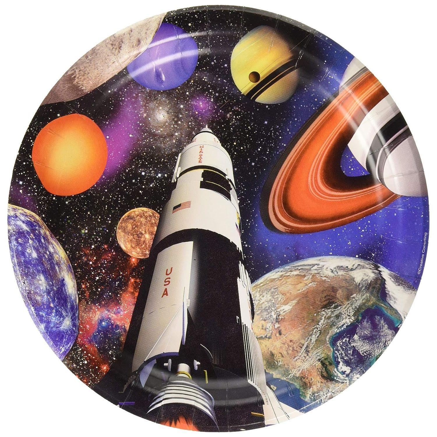 Creative Party Paper Outer Space Disposable Plates (Pack of 8) (Black/Multicoloured) (One Size)