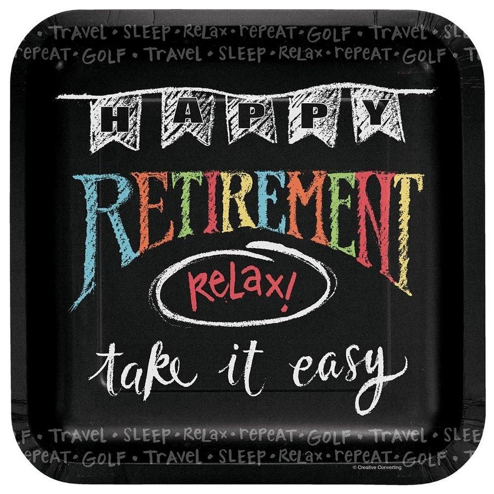 Creative Party Chalk Sketch Retirement Party Plates (Pack of 8) (Multicoloured) (One Size)