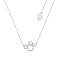 Disney Rhodium Plated Sterling Silver Mickey CZ Outline With Pearl Pendant On Chain