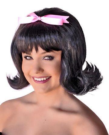 50s Hairspray Black Flick Bow Greaser Costume Women Wig