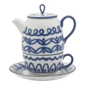 2pc Ecology Lucille Stoneware Tea For One Teapot & Cup Set 165/350ml BLU/WHT