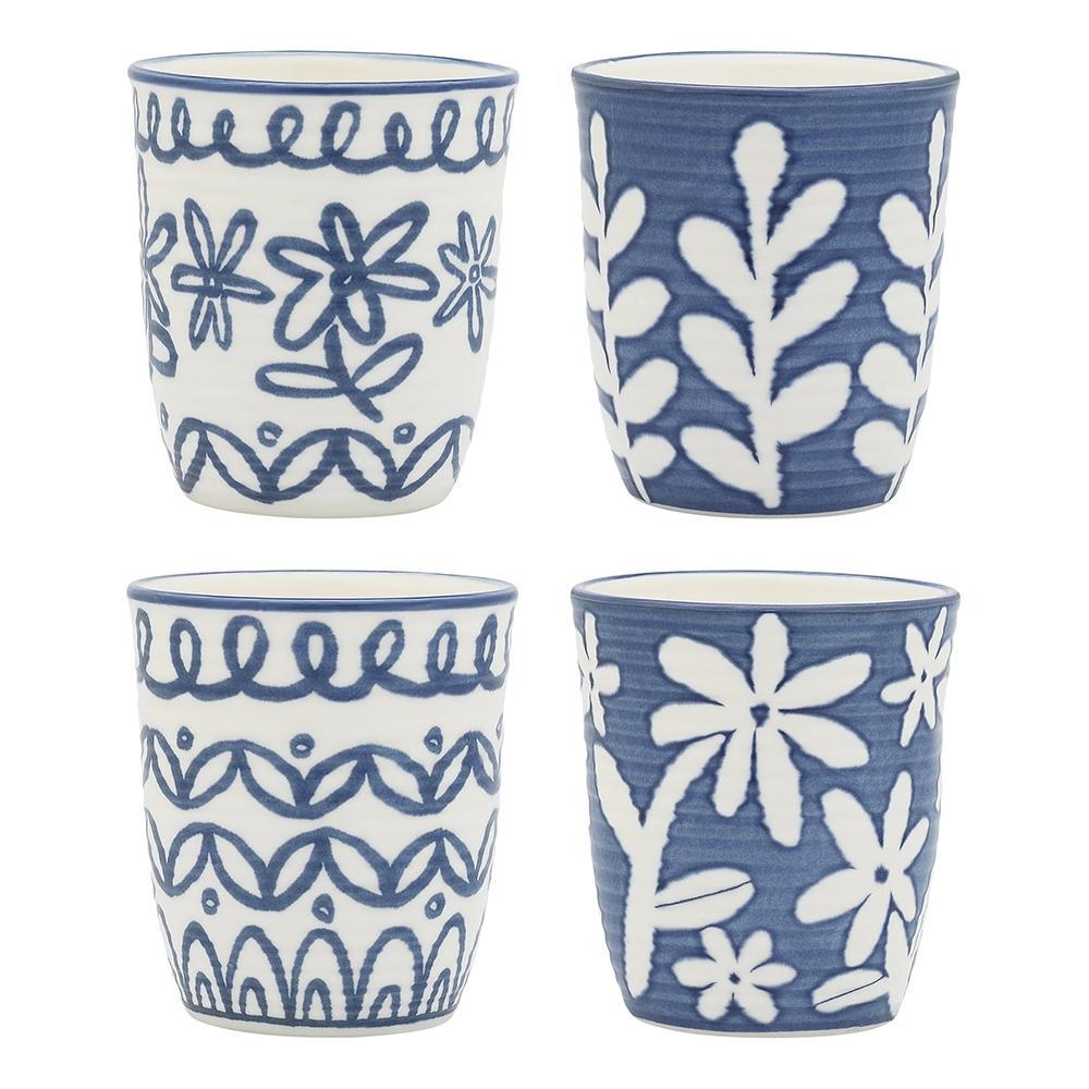 4pc Ecology Lucille Stoneware Latte/Coffee Drinking Cups Set 260ml Blue/White