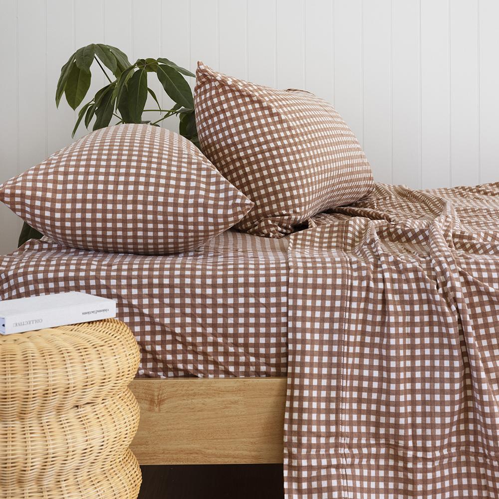 Bambury Gingham Flannelette Sheet Set Clove Home Bedding Cotton