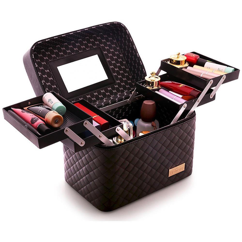 【Sale】Travel Mirror Cosmetic Bag Foldable Tray Portable Makeup Organizer Case Storage Display Box