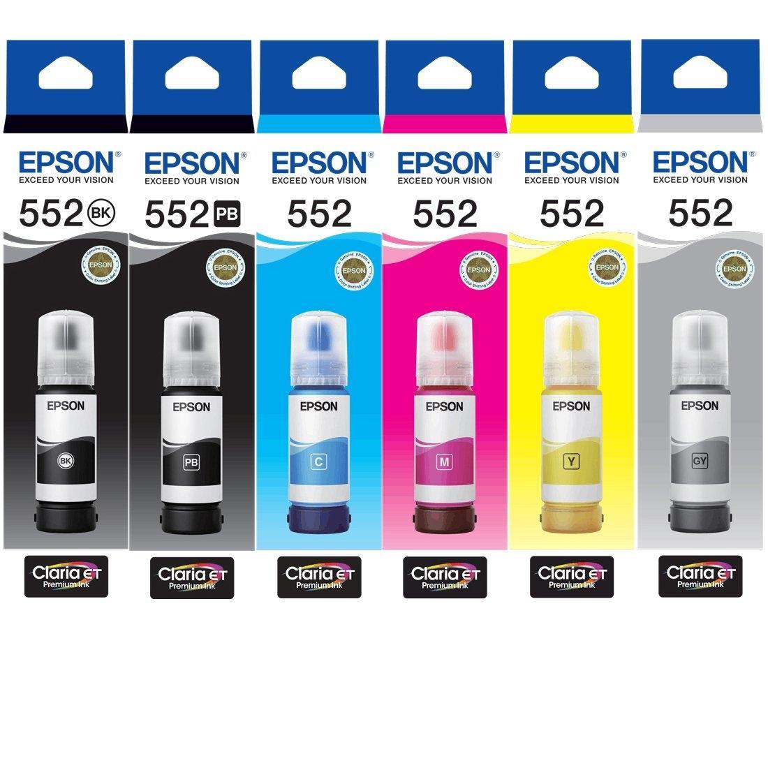 16-Pack Original Epson T552 Claria EcoTank Ink Bottle Combo [6BK,2PBK,2C,2M,2Y,2GY]