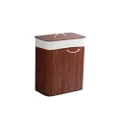 Home Folding Bamboo Laundry Basket, 2 Section Sorter (Brown) - Rectangular